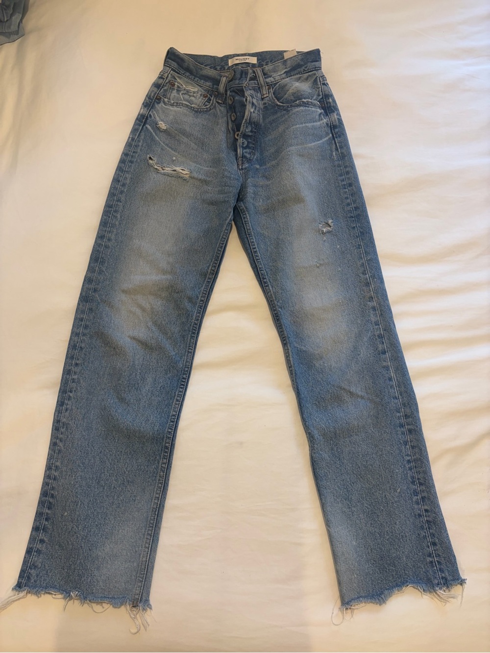 Moussy vintage Blue Straight-Leg Jeans with Distressed Details